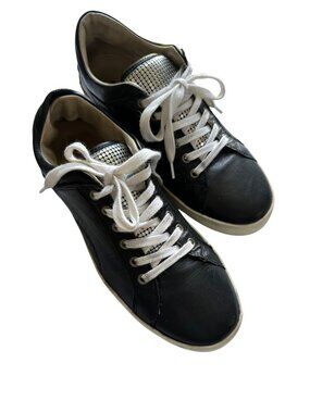 BRUSQUE Black Leather Sneakers Metallic Mesh Tongue Lace Up Portugal EU/39 US 8.